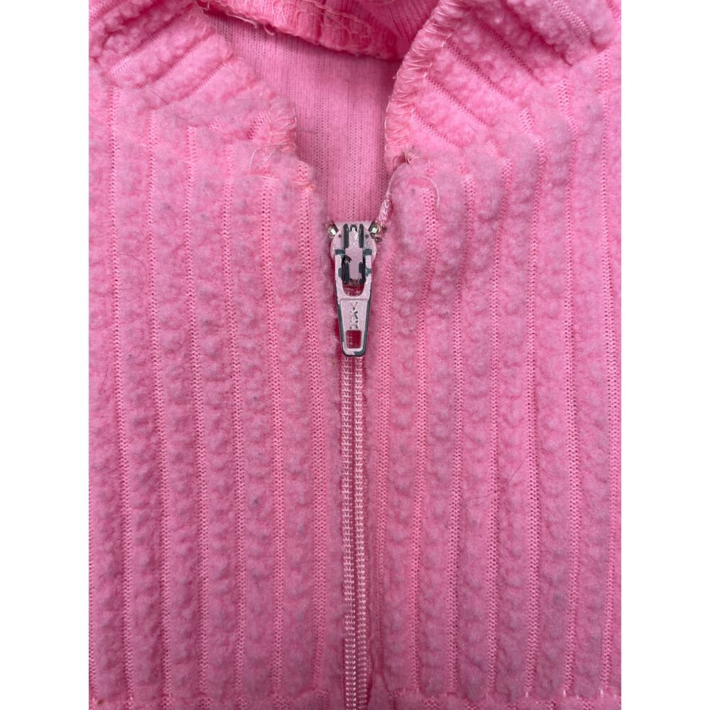 Vintage Pink Ribbed Zipper Robe with Flower Appliques - Picture 4 of 5